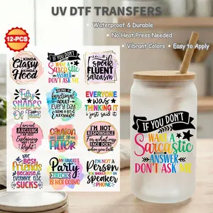 12pcs UV DTF Cup Wrap Bundle for 16oz Libbey Glass Can, Waterproof Rub on Transfers, Christian Cross & Inspirational Quotes Decals, Durable Adhesive Stickers