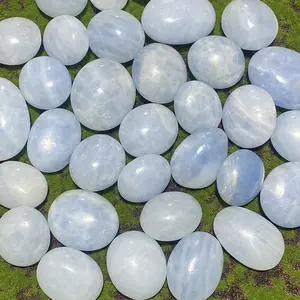 Celestite Crystal Palm Stone  Blue Polished Irregular Home Decor Reiki Healing Crystal Gemstone Palm