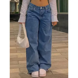 Chic Womens Waist Wide Leg Pants - Casual, Baggy & Y2K Inspired - Comfortable, Fashion-Forward Style - Premium Jeans Trendy Girls