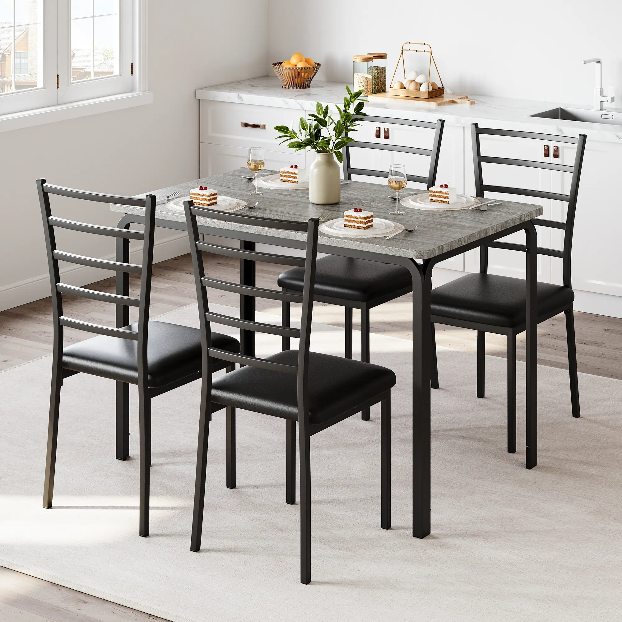 Summervibes Flash sale home items: Hot Modern 5-Piece Dining Table Set for 4. Rectangular Glass Tabletop with 4 Upholstered PU Chairs. Space-Saving Metal Steel Frame, ideal for Apartment, Kitchen & Dining Room