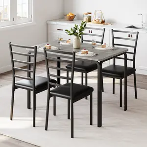 Fathersdaygift Summervibes Flash sale home items: Hot Modern 5-Piece Dining Table Set for 4. Rectangular Glass Tabletop with 4 Upholstered PU Chairs. Space-Saving Metal Steel Frame, ideal for Apartment, Kitchen & Dining Room