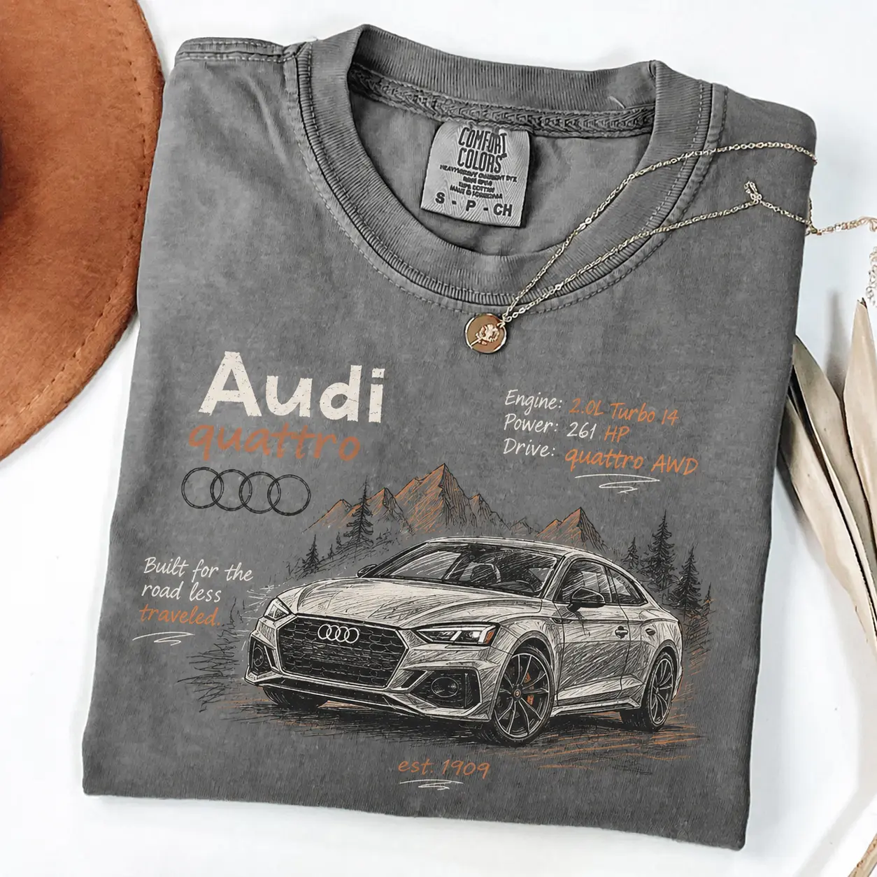 Audi Quattro Comfort Colors T Shirt, Vintage AWD Sports Car Graphic Tee, Retro European Performance Shirt, Car Enthusiast Gift, Automotive Racing Tee for Men and Women