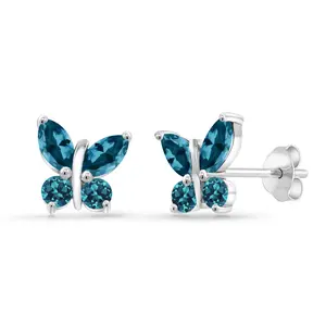 925 Silver Marquise London Blue Topaz Butterfly Earrings For Women (1.72 Cttw, Gemstone November Birthstone, Center Stone: 6X3MM, Small Stones: 3MM)