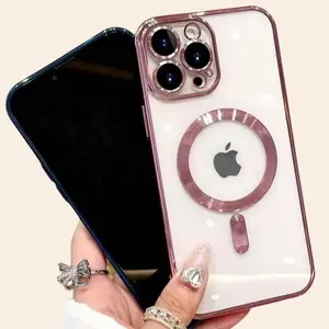 iPhone 16 Pro Max Clear Silicone Phone Case with Wireless Charging, Suction Magnet Back, and Suction Tail