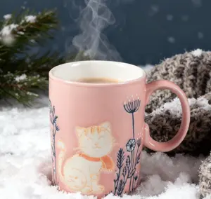 Ceramic Cat Mug 18 oz Pink Reusable Washable Drinkware Tumbler for Cat Lovers Comfort Grip Coffee Cup