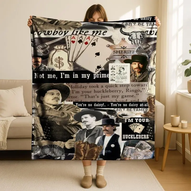 Doc Holliday Blanket, Tombtone Cozy Woven Blanket, Doc Holliday Johnny Ringo William Brocius Wyatt Earp Throw Blanket For Bed Couch Sofa, Christmas Gifts