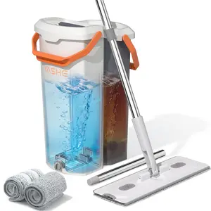 YASHE Spin Mop and Bucket Set with Detachable Stackable Bucket, Dual Mop Pads, Hands-Free Self-Wringing System, 360° Rotating Head & Adjustable Handle