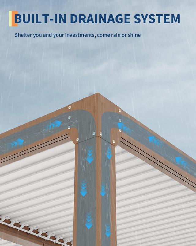 PeakPursuit Louvered Pergola - 10'x20' Outdoor Pergolas with Adjustable Louvered Roof, Reinforced Aluminum Frame, Integrated Drainage System, Outdoor Gazebo for Deck, Patio, Backyard and Garden