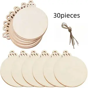 30 Pieces Round Wood Discs, Pre-Drilled Natural Wooden Slices for Crafts, Handicraft, DIY Christmas Decorations & Table Centerpieces