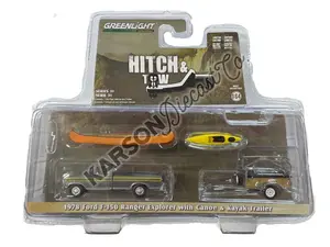 RAW CHASE 1978 Ford F-150 Ranger Explorer – Maroon w/ Trailer Rack, Canoe and Kayak (Hitch & Tow Series 31) Diecast 1:64 Scale Model - Greenlight 32310B