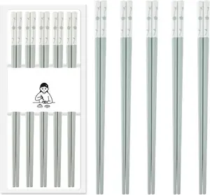 5 Pairs Fiberglass Chopsticks Dishwasher Safe, Slivek Reusable Chopsticks Non-slip and Lightweight, 24.3cm/9.57in Japanese Chinese Korean Chop Stick, Blue Cutlery Tableware