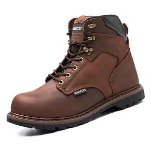 Men's Work Boot - Brown (TOS536-1) Durable Goodyear Welt Anti-smash Steel Toe Cap Anti-Puncture Wear-resistant Anti-slip Rubber Sole (TOS-536-1)