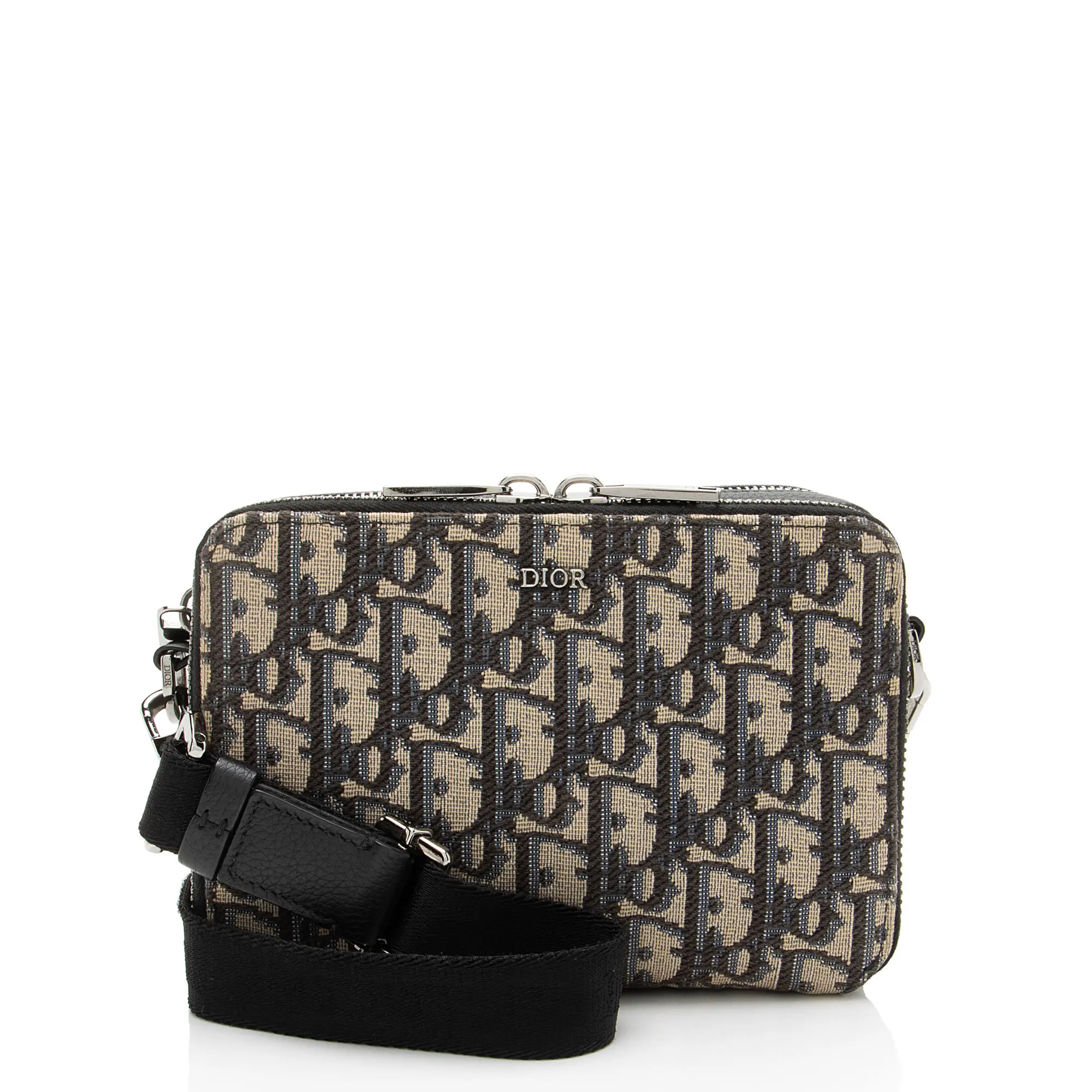Pre-owned Dior Leather Crossbody Bags Oblique Double Zip Pouch