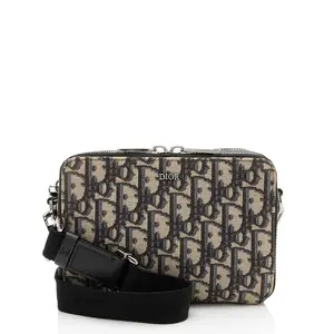 Pre-owned Dior Leather Crossbody Bags Oblique Double Zip Pouch