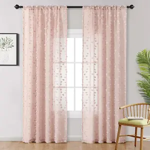 Pom Pom Dusty Pink Sheer Curtains for Living Room Bedroom Light Filtering SemiSheer Curtains for Nursery Girls Kids Room Boho Rod Pocket Voile Draperies Dusty Pink 52 x 72 inch 2 Panels