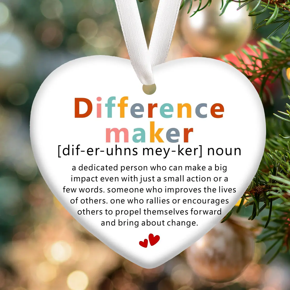 Difference Maker Gifts, Ceramic Heart Keepsake Sign, Christmas Tree Hanging Ornament Decoration, Appreciation Gifts for Teacher Colleague Coworker Boss Leader, Difference Maker Hanging Ceramic Heart Ornament Plaque Sign Keepsake