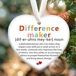 Difference Maker Gifts, Ceramic Heart Keepsake Sign, Christmas Tree Hanging Ornament Decoration, Appreciation Gifts for Teacher Colleague Coworker Boss Leader, Difference Maker Hanging Ceramic Heart Ornament Plaque Sign Keepsake