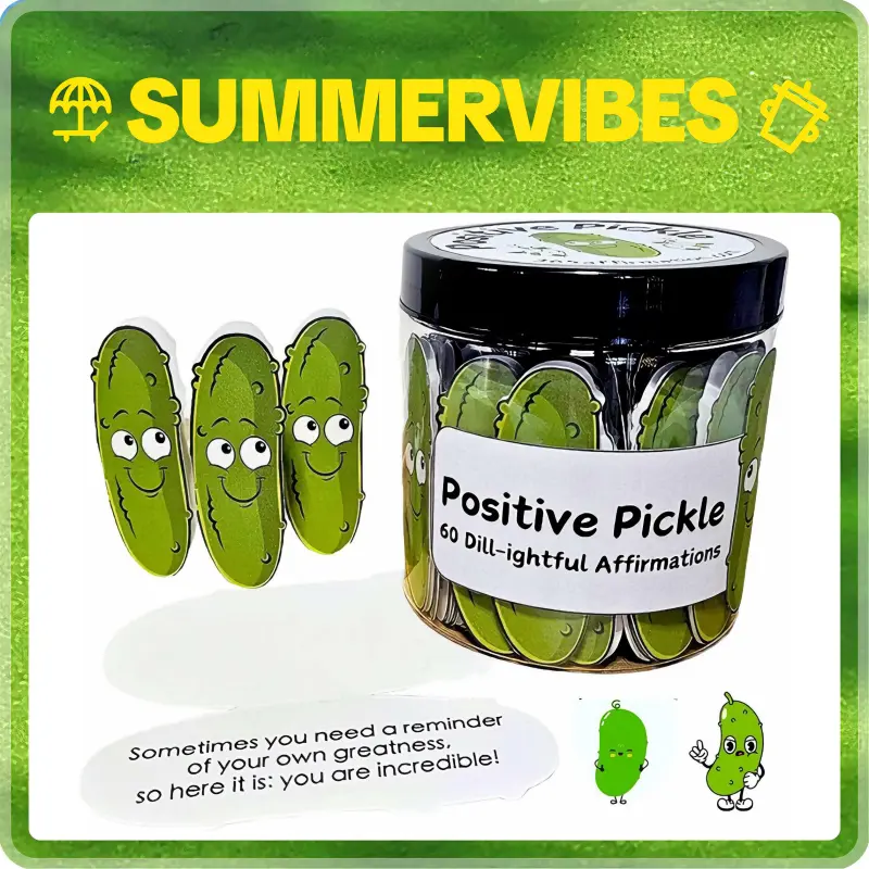 Positive Pickle Emotional Support Affirmation Cards in Jar, 60 Unique Motivational Quotes No Duplicates, Inspirational Gifts for Women Men, Easter Basket Stuffers, Cute Desk Decor, Birthday Gifts for Friend, Pickle Ornament