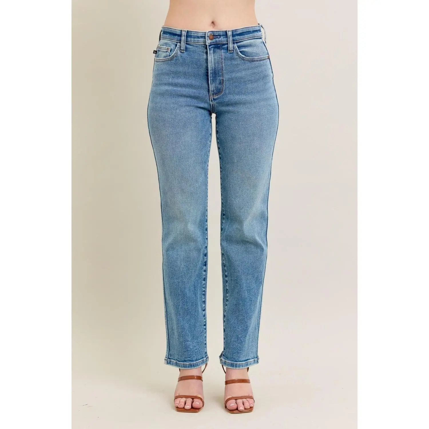 Judy Blue Women's High Waist Vintage Straight Leg Jeans, 5-Pocket Stretch Denim with 12.25" Rise (14W-24W), Plus Sizes 16W, 18W, 20W, Spandex, Stretchy