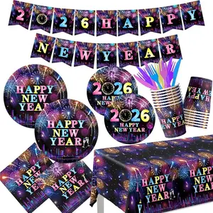 142PCS New Year’s Eve Party Supplies 2026 – Happy New Year Decorations with Fireworks Plates, Cups, Napkins, Banner & Tablecloth – Colorful NYE Party Decor Set for Home, Family & Events, Christmas gifts, home décor, Paper Napkins, banner 2026