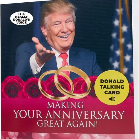 Talking Trump Paper Greeting Card - Donald Trump Real Voice Recording, Durable Sound Module, 6x6 in, Opens for Audio Play, Text + Sound, Write Msg, Envelope Included, Funny Couple Gifts for 50th Anniversary (Office Stationery Card)