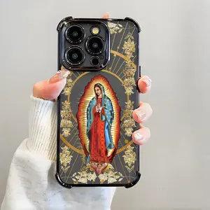 [Full-Upgraded Lens Protection] Virgin Mary Pattern Phone Case,Electroplated Cover with Airbag Shockproof Slim Soft TPU Cover for iPhone X 11 12 13 14 15 16 17 Pro Max Plus Air Santa Guadalupe Virgen Maria