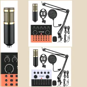 All-in-One Podcast Equipment Bundle，BM-800 Recording Studio Package with Voice Changer, Live Sound Card - Audio Interface for Vlog/Live Streaming/Singing/YouTube/Gaming(White)