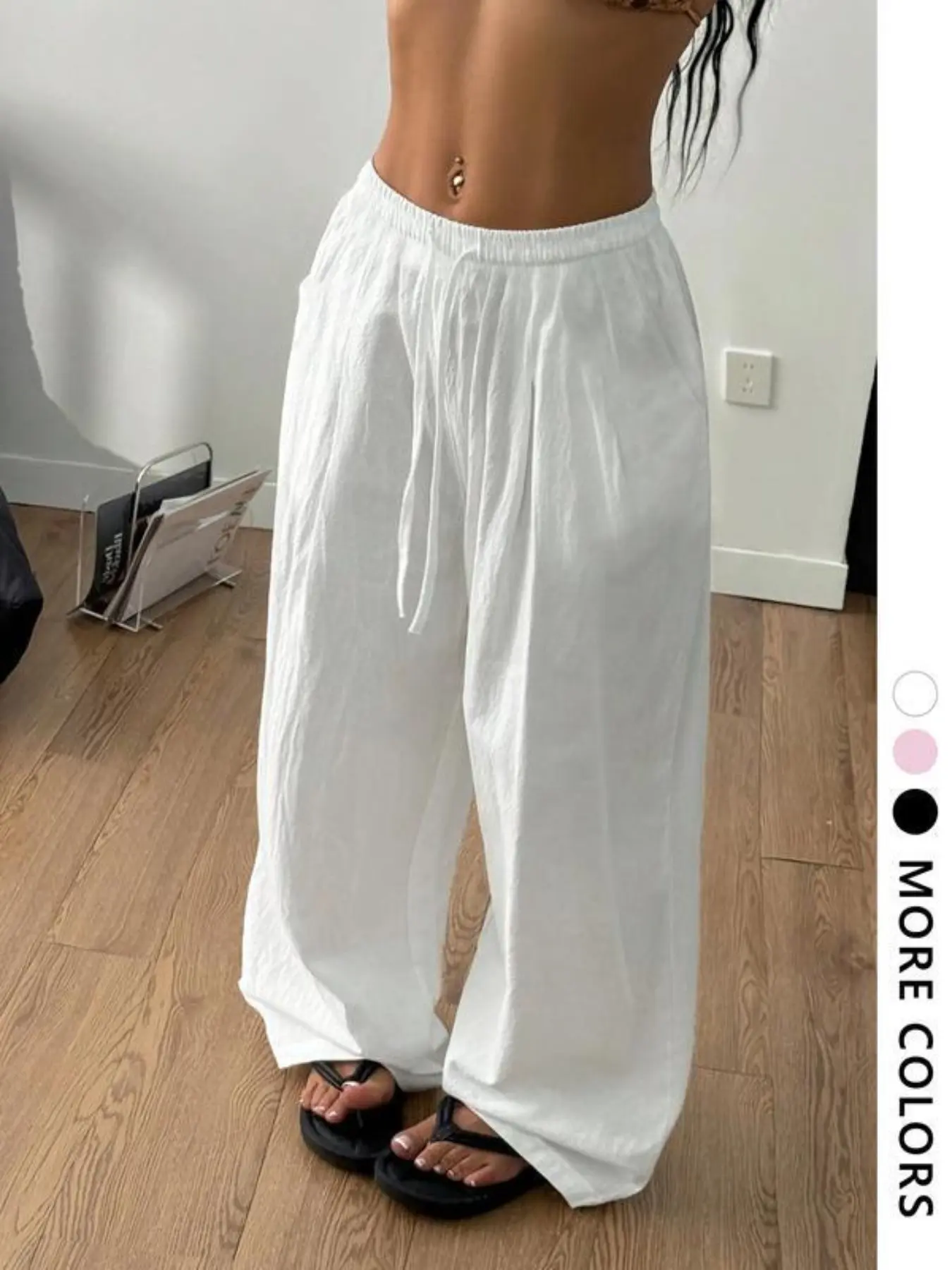 Women's Linen Feel Beach Pants, Front Tie Design, Loose-Fit Casual Style, All Season Wear, Perfect for Parties & Travel, Beachwear