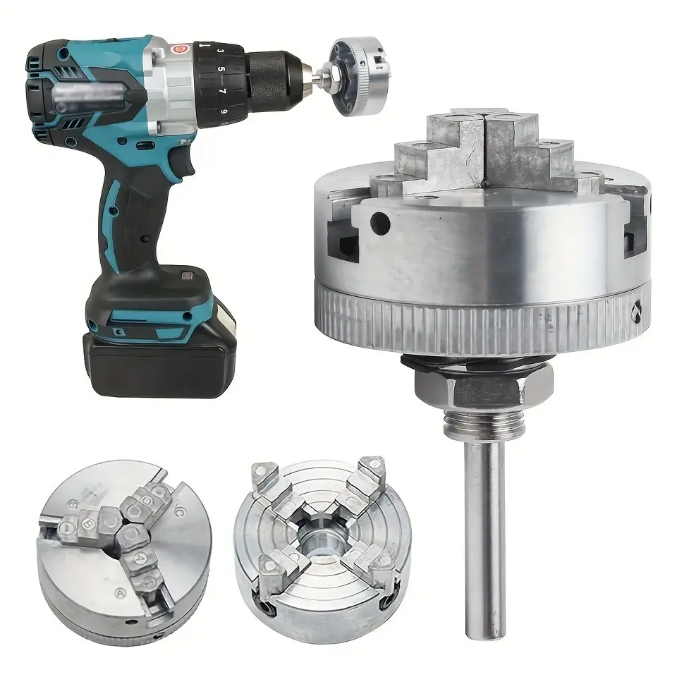 3-Jaw Lathe Chuck, 4-Jaw Lathe Chuck, Mini Lathe Chuck with Connecting Rod and Short Bar, Self-Centering Wood Lathe Chuck, Power Lathe Accessories for Woodworking Precision Electric Tools, Mini Lathe Connecting Rod
