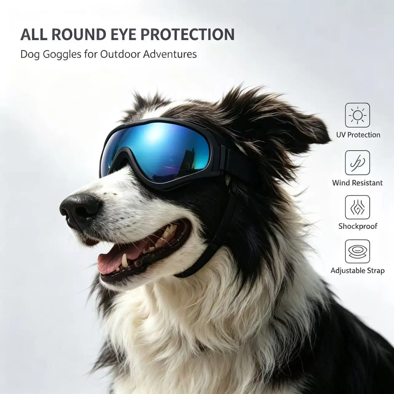Adjustable TPU Frame Dog Goggles, UV Protection, Windproof, Shockproof Pet Outdoor Glasses for Medium-Large Dogs, Ideal for Outdoor Driving & Riding Eye Protection, Single Pair