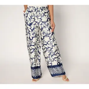 Dennis Basso Petite Woven Printed Pants with Border