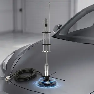 Dual Band VHF/UHF Mobile Radio Antenna Kit with Strong Magnetic Mount, Ground Plane Radials, 16.4ft Low-Loss Coax Cable & Adapters for Vehicle Two-Way Radio, Truck, SUV, Off-Road Communication pl-259 connector