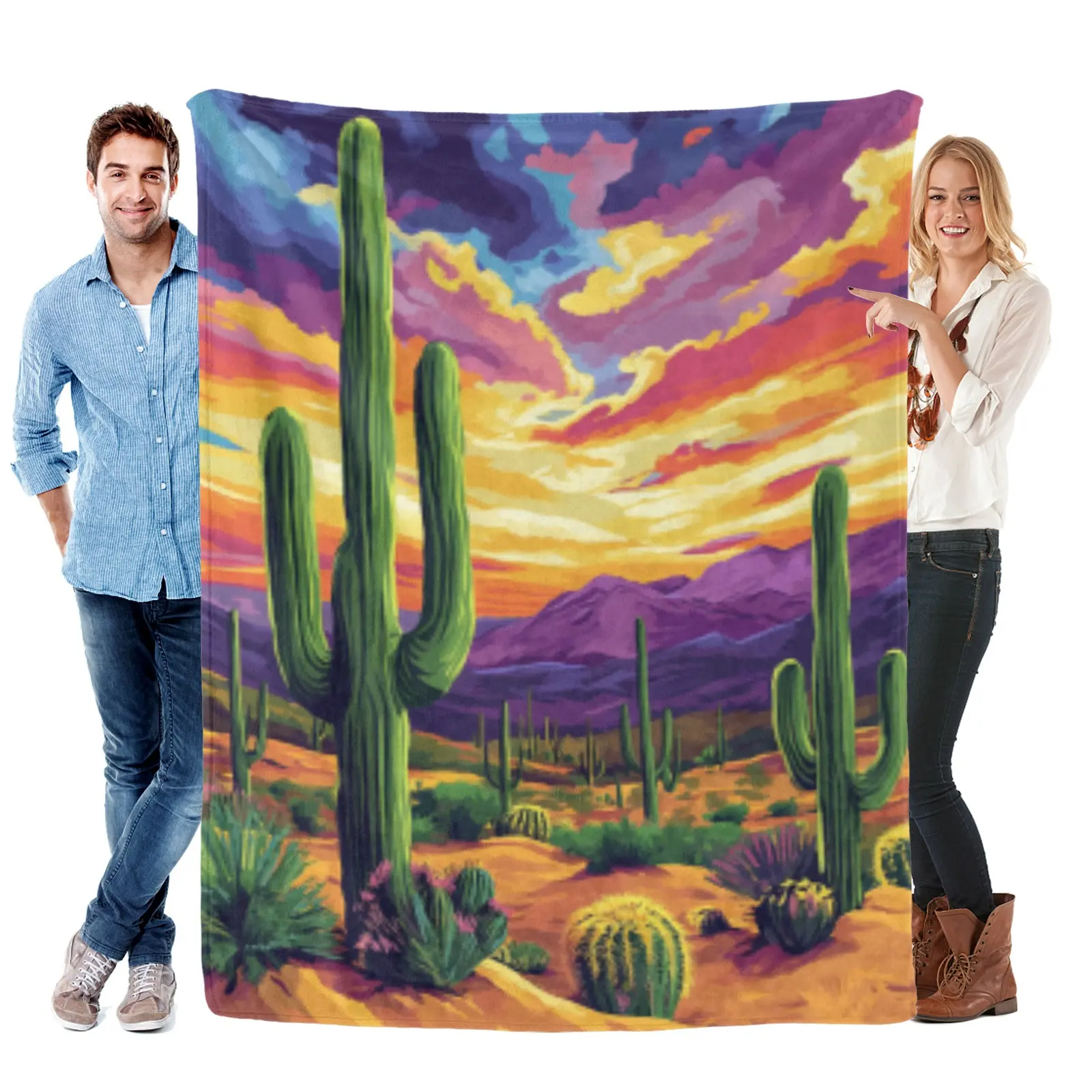 A vibrant desert landscape at sunset blanket ,gift for family, gift for friends, holiday gift