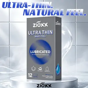 Zioxx Ultra Thin Bare Feel Condoms 12-Count, Premium Water-Based Lubricated Skin-Friendly Latex Condoms for Maximum Sensitivity & Safety, 52mm