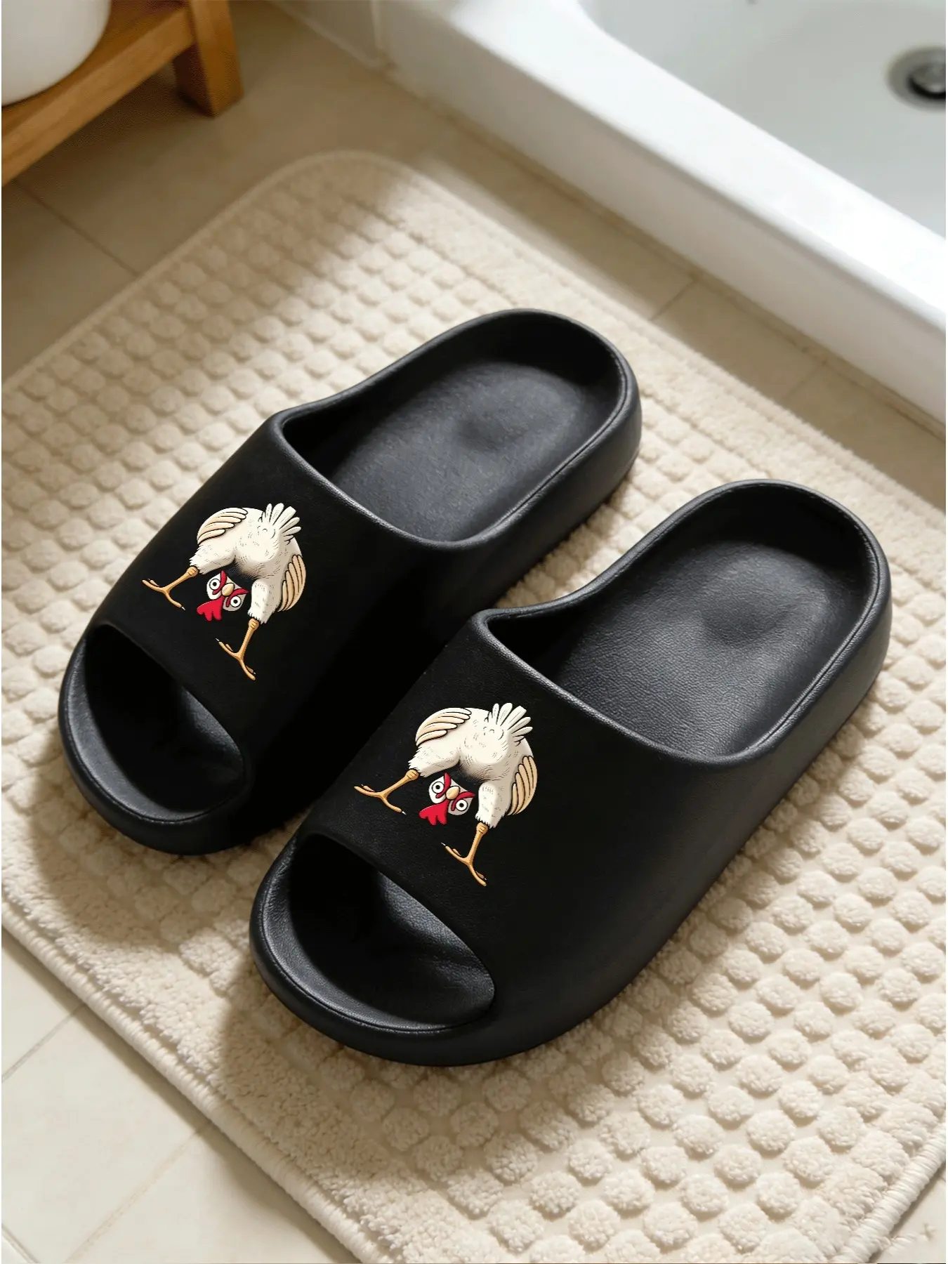 Funny Chicken Print Thick Sole Sandals, Non-Slip Bathroom Slippers, Fun Cartoon Style, Suitable for Daily Wear at Home