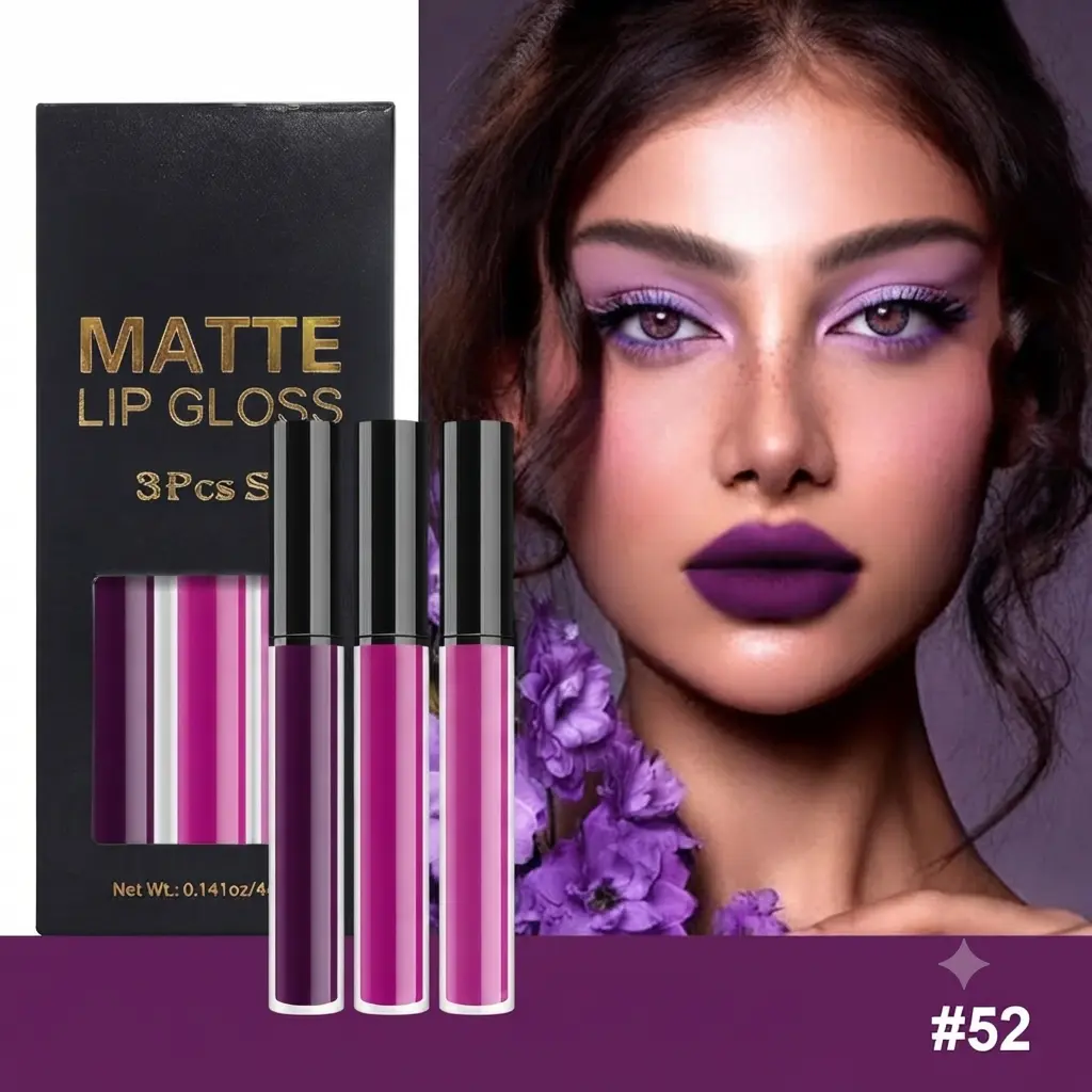 3Pcs Purple Hot Pink Fuchsia Red Matte Liquid Lipstick Lip Stain Sets for Women, Matte Lipstick Long Lasting Waterproof Permanent 24 Hours original, Lip Sticks Pack for Halloween Daily Makeup