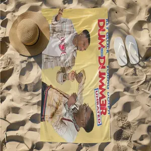 1 piece Key Glock and Young Dolph's "Dum and Dummer" uncensored version released themed beach towel - Super soft flannel blanket, suitable for beds and sofas, all-season use, modern design, digitally printed pattern, 100% polyester material
