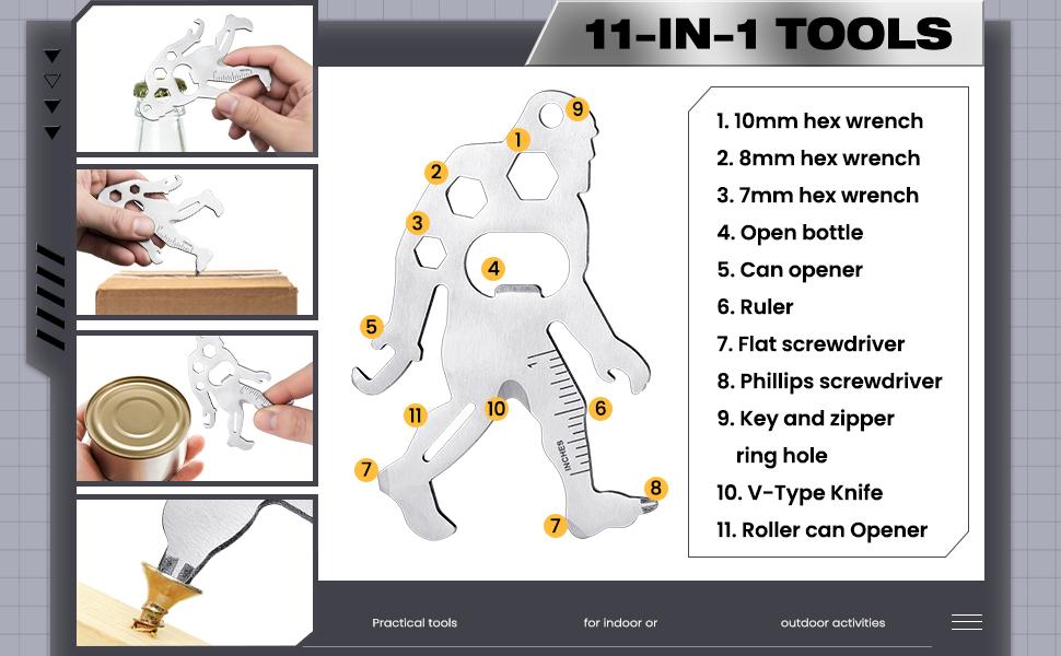 Viral Ape-Man 11-in-1 Multifunctional Tool Card Keychain 12PCS Stainless Steel Pocket Wrench Screwdriver Bottle Opener Measuring Ruler EDC Gadget for Camping Hiking Travel Father’s Day Gifts for Men
