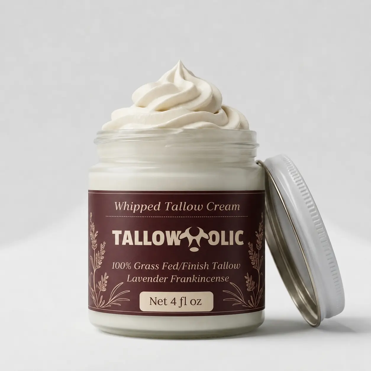 Whipped Tallow Cream with Grass-Fed Tallow - Hydrating Face and Body Butter for Dry, Mature Skin - Lavender & Frankincense, 100% Grass-Fed Tallow, Antioxidant