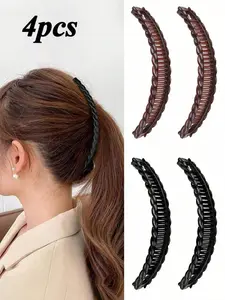 Women's Simple Solid Color Banana Clip, Retro Ponytail Hairpin, Elegant Vertical High Ponytail Twist, Spring & Summer Accessory