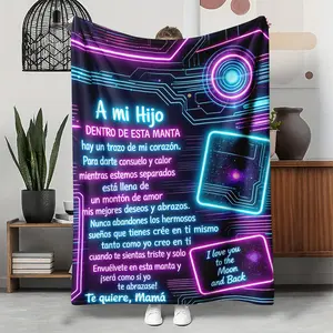 Soft Flannel Blanket, A Mi Hijo Neon Circuit Board Print Warm Cozy Throw, Durable Plush for Home Couch Bed, Son Gift & Bedroom Decor Accessory, Decorative Giftable Blankets, Heartwarming Blanket Gift
