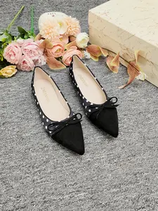 Elegant Polka Dot Colorblock Pointed Toe Shoes, Bow Soft Sole Low Heel Flats, Professional Office Women's Shoes