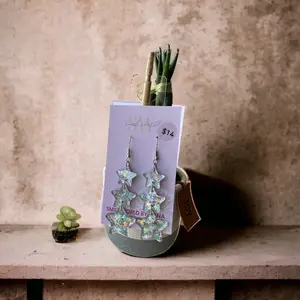 Silver Glitter Star Stack Dangle Earrings