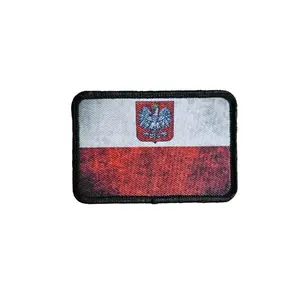 polish flag with crest 2"x3" removable morale patch with hook and loop backing