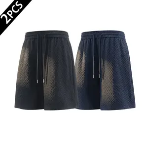 Men's Gradient Jacquard Casual Shorts - Elastic Waist Pullstring Men's Shorts, Ultra-Soft Breathable Fabric, Ideal for Summer Lounging, Urban Commuting, Elastic Men's Shorts