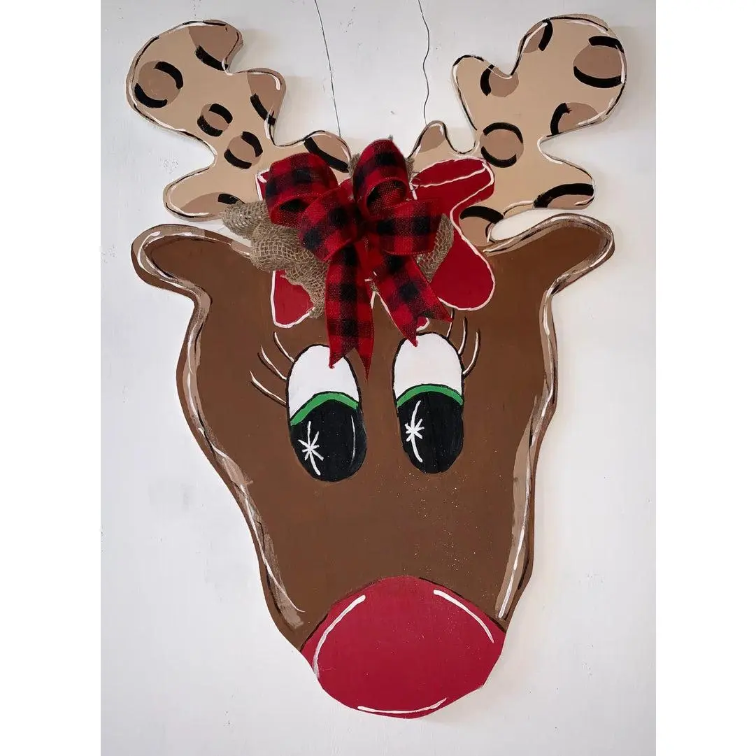 Reindeer Door Hanger | Hand-Painted Christmas Front Door Decor