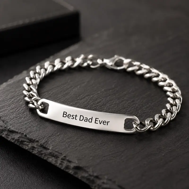 Personalized Engraved Men's Bracelet - Custom Name ID Chain, Ideal Gift for Dad, Boyfriend