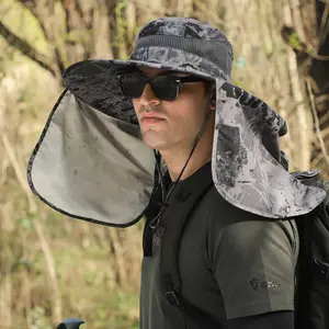 Large Shawl Sunscreen Neck Protection Big Brim Sun Hat Outdoor Leisure Mountaineering Fishing Cap Men Waterproof Fisherman Hats NONE