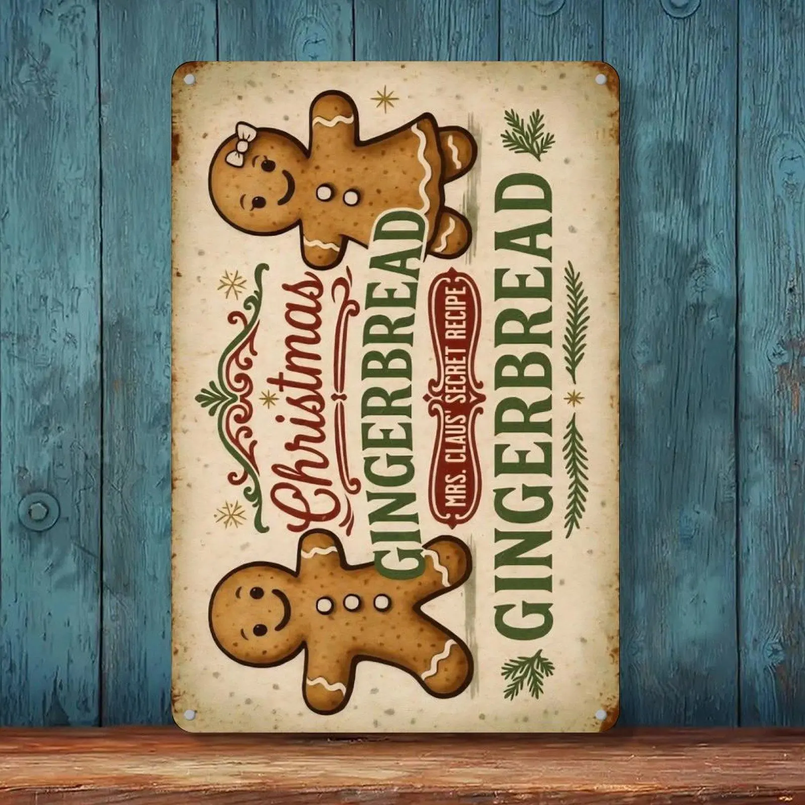Christmas Gingerbread Mrs.Claus Secret Recipe Vintage Tin Sign 8x12in Kitchen Wall Decor Metal Tin Sign