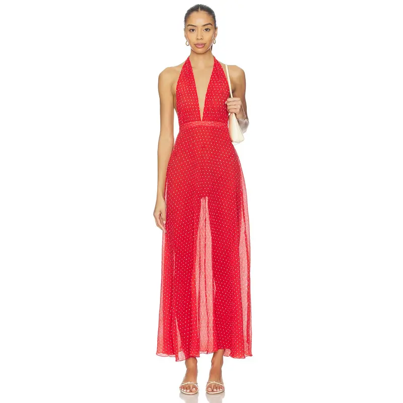 LIONESS District Maxi Dress in Tomato Polka